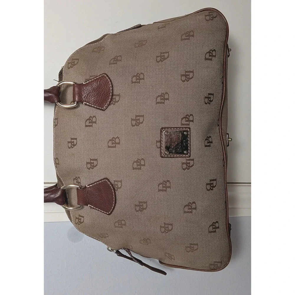 Dooney & Bourke Satchel Vintage Tan Brown Monogram Logo Canvas Leather Dome Bag